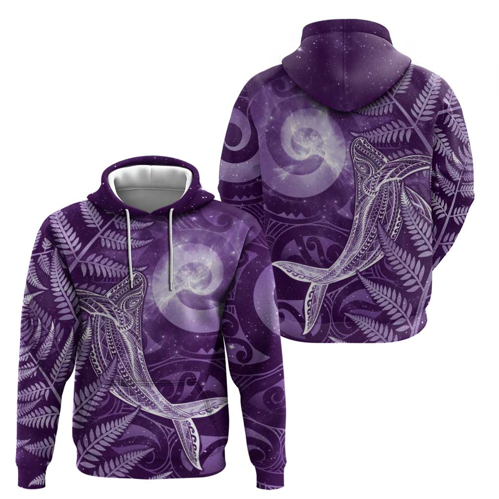 New Zealand Matariki Zip Hoodie Maori Koru With Humpback Whale Purple