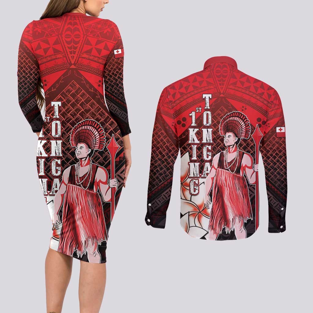 The First King Of Tonga Couples Matching Long Sleeve Bodycon Dress and Long Sleeve Button Shirt Tongan Pride LT05 - Polynesian Pride