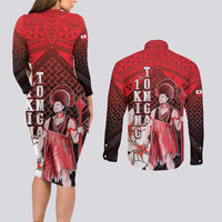 The First King Of Tonga Couples Matching Long Sleeve Bodycon Dress and Long Sleeve Button Shirt Tongan Pride LT05 - Polynesian Pride