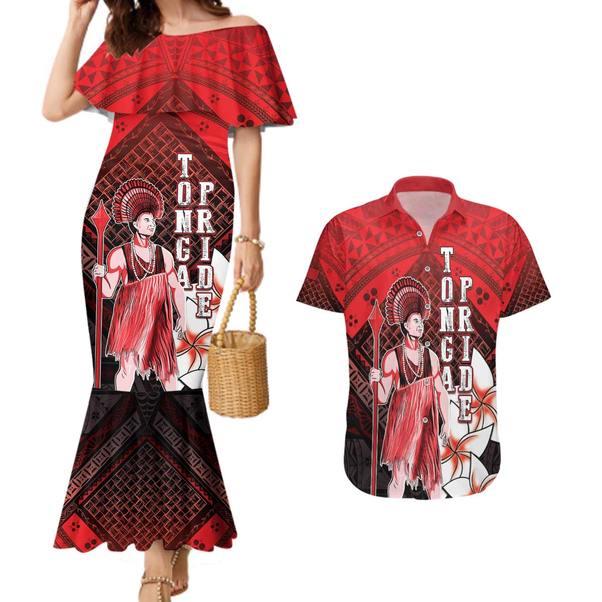 The First King Of Tonga Couples Matching Mermaid Dress and Hawaiian Shirt Tongan Pride