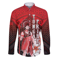 The First King Of Tonga Family Matching Long Sleeve Bodycon Dress and Hawaiian Shirt Tongan Pride LT05 Dad's Shirt - Long Sleeve Red - Polynesian Pride