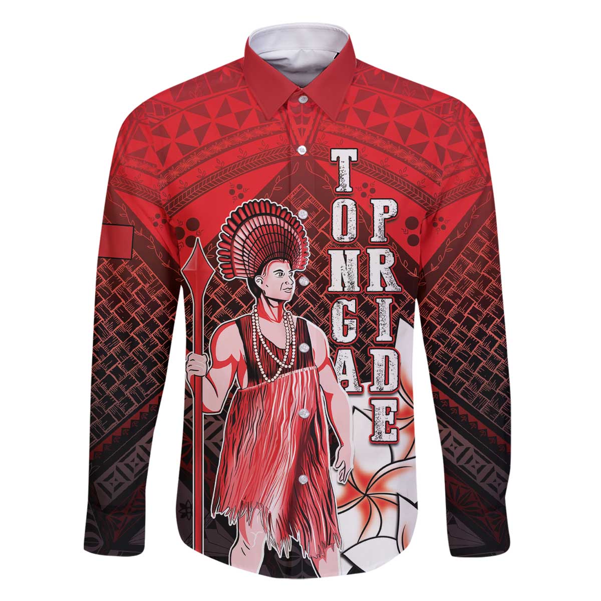 The First King Of Tonga Family Matching Off The Shoulder Long Sleeve Dress and Hawaiian Shirt Tongan Pride LT05 Dad's Shirt - Long Sleeve Red - Polynesian Pride