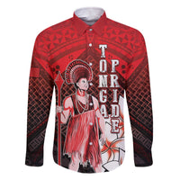 The First King Of Tonga Family Matching Off The Shoulder Long Sleeve Dress and Hawaiian Shirt Tongan Pride LT05 Dad's Shirt - Long Sleeve Red - Polynesian Pride