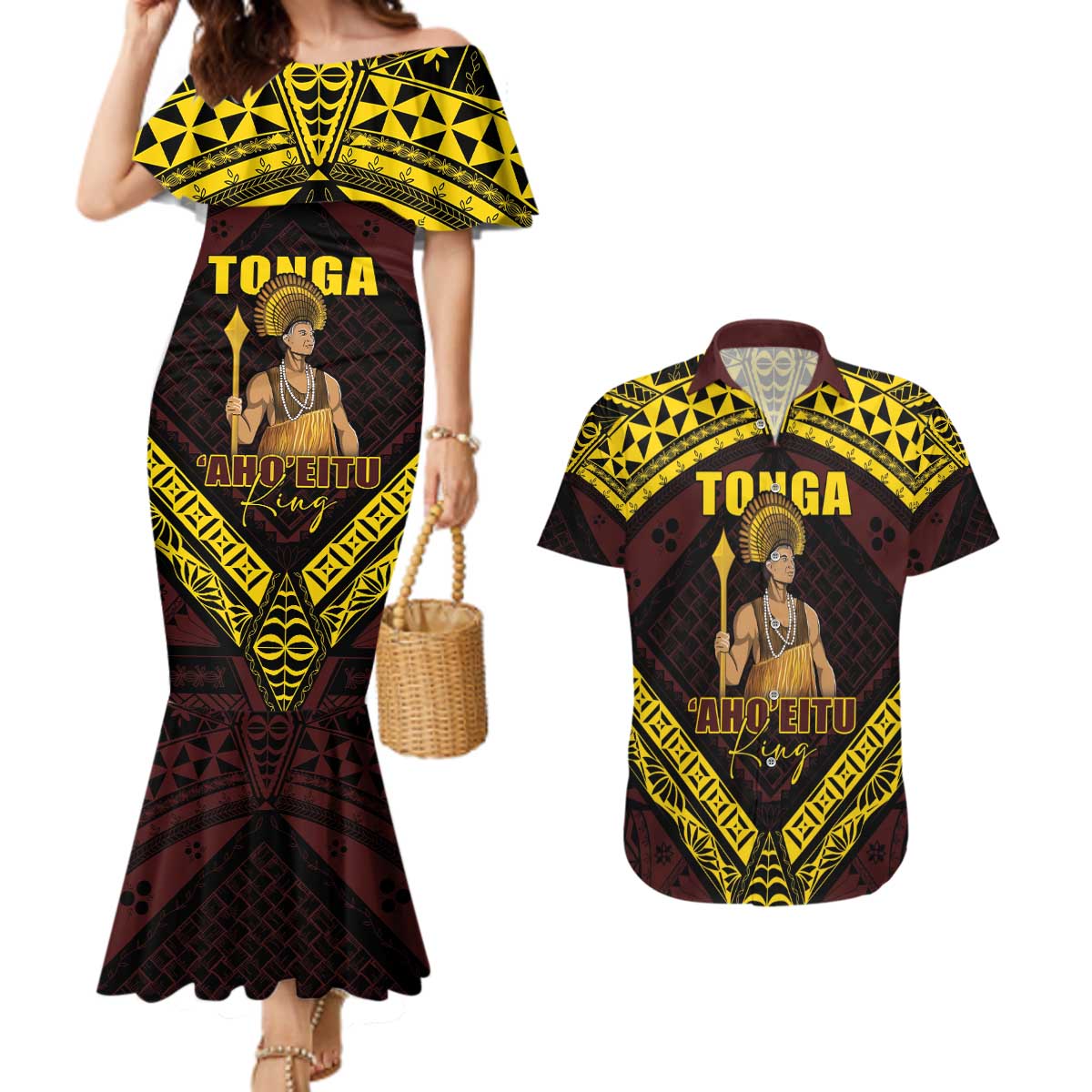 Tonga First King Couples Matching Mermaid Dress and Hawaiian Shirt Ahoeitu Know Your Roots