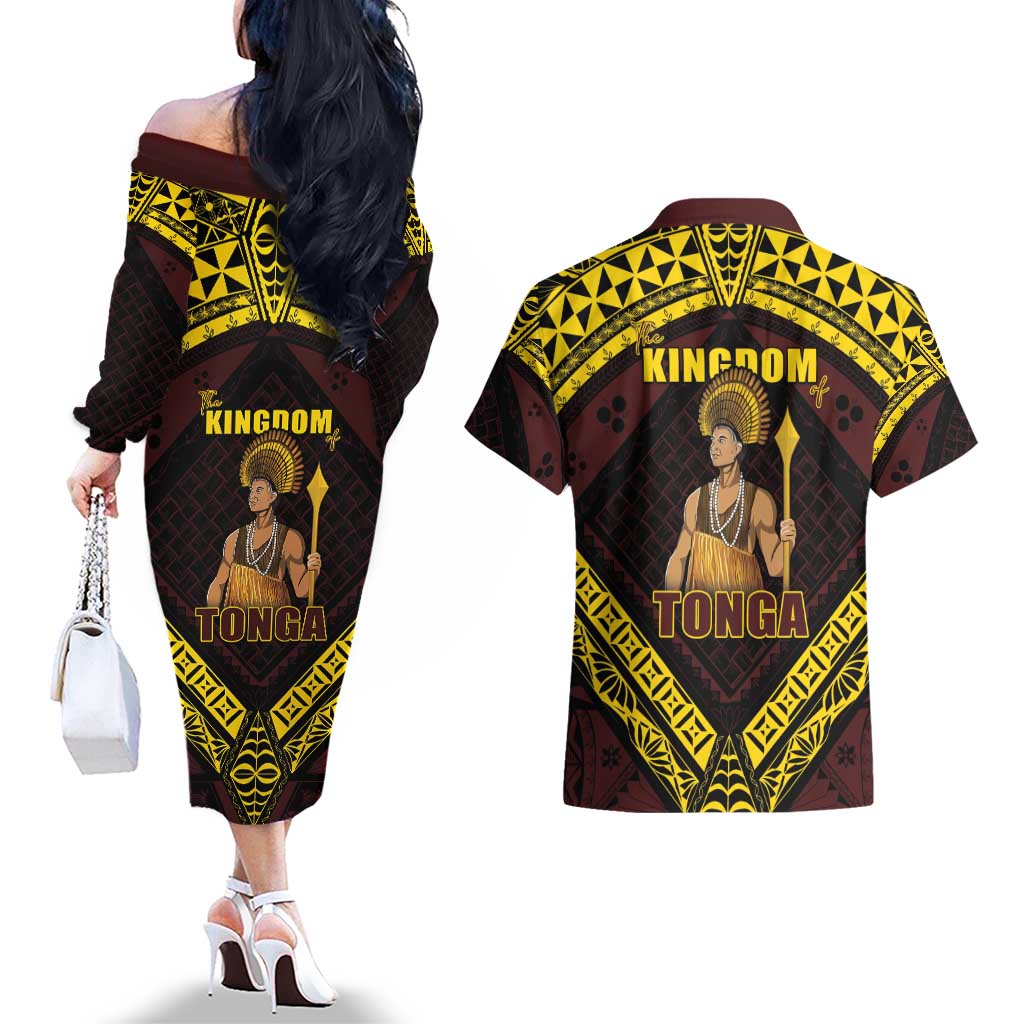 Tonga First King Couples Matching Off The Shoulder Long Sleeve Dress and Hawaiian Shirt Ahoeitu Know Your Roots
