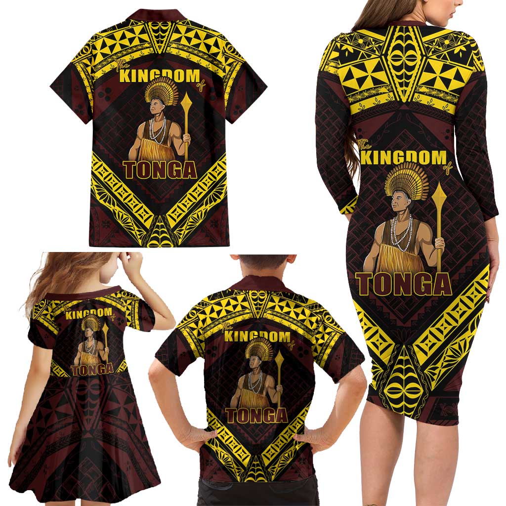 Tonga First King Family Matching Long Sleeve Bodycon Dress and Hawaiian Shirt Ahoeitu Know Your Roots LT05 - Polynesian Pride