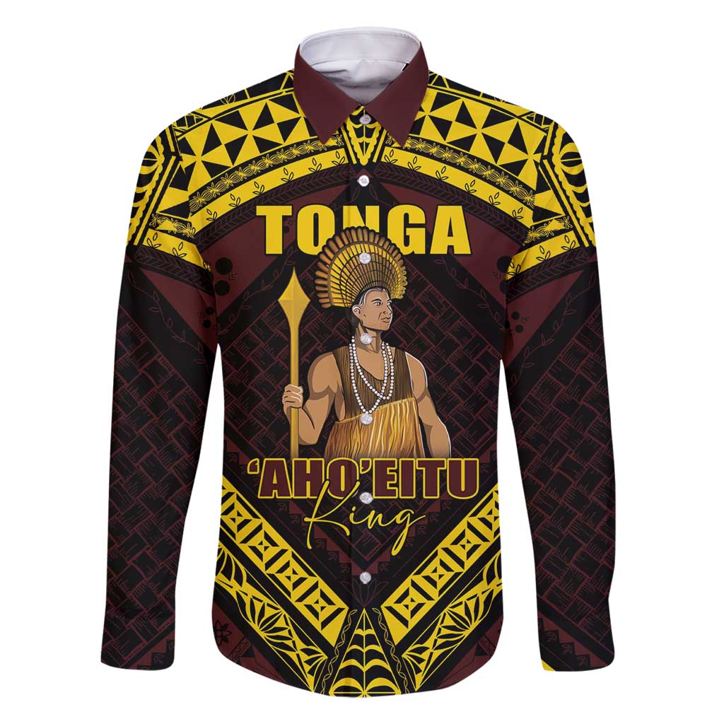 Tonga First King Family Matching Long Sleeve Bodycon Dress and Hawaiian Shirt Ahoeitu Know Your Roots LT05 Dad's Shirt - Long Sleeve Maroon - Polynesian Pride