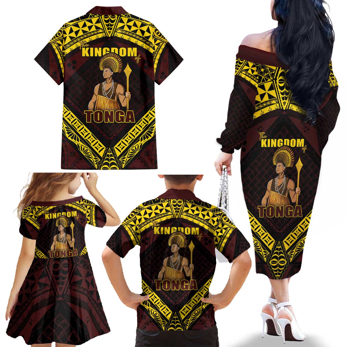 Tonga First King Family Matching Off The Shoulder Long Sleeve Dress and Hawaiian Shirt Ahoeitu Know Your Roots LT05 - Polynesian Pride