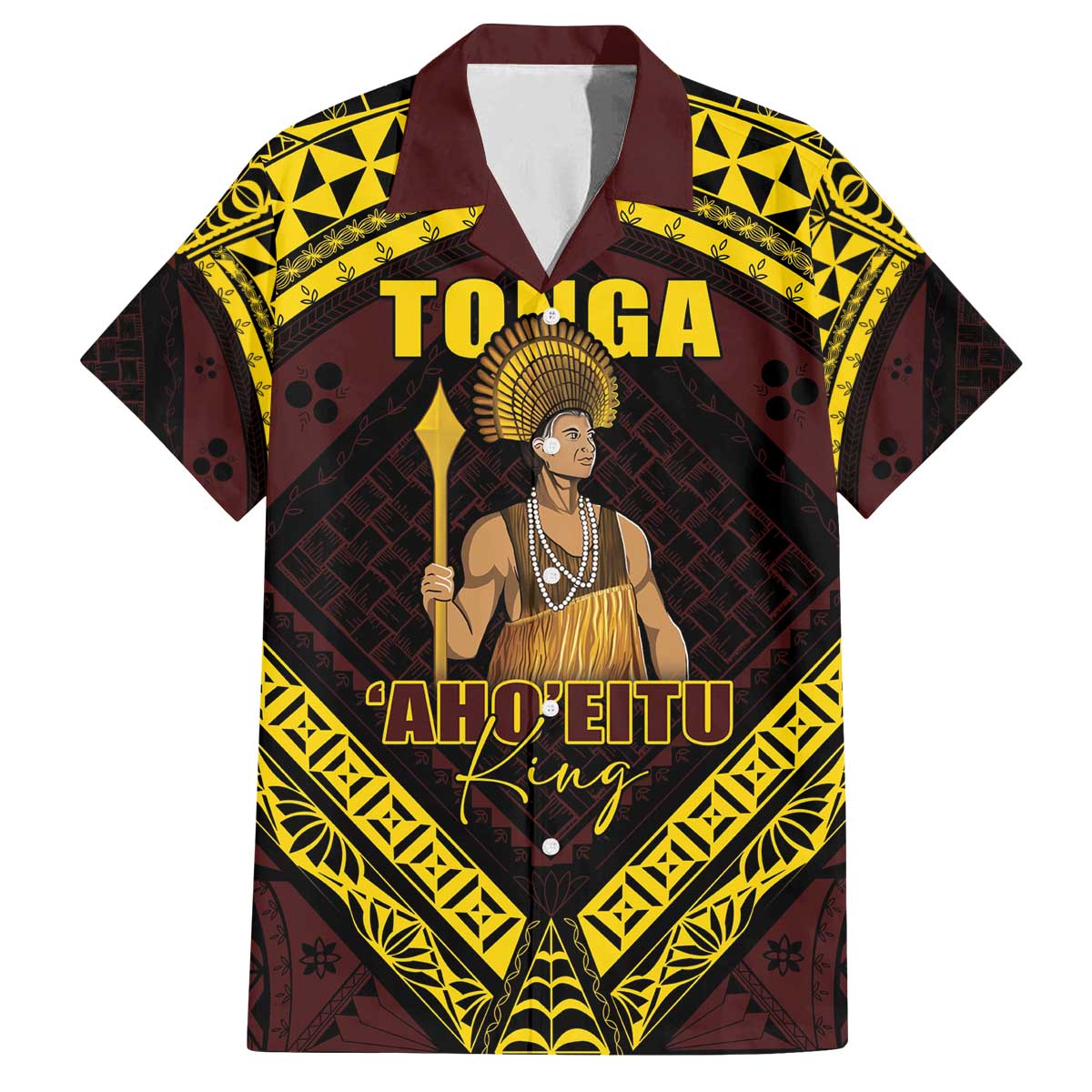 Tonga First King Family Matching Off The Shoulder Long Sleeve Dress and Hawaiian Shirt Ahoeitu Know Your Roots LT05 Dad's Shirt - Short Sleeve Maroon - Polynesian Pride