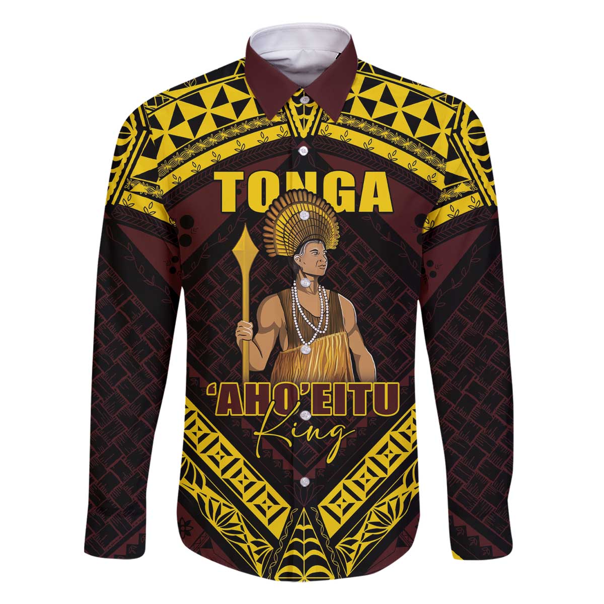 Tonga First King Family Matching Off The Shoulder Long Sleeve Dress and Hawaiian Shirt Ahoeitu Know Your Roots LT05 Dad's Shirt - Long Sleeve Maroon - Polynesian Pride