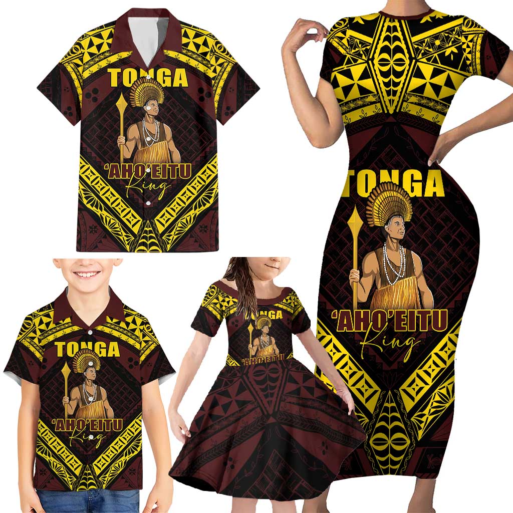 Tonga First King Family Matching Short Sleeve Bodycon Dress and Hawaiian Shirt Ahoeitu Know Your Roots LT05 - Polynesian Pride