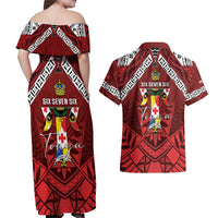 Tonga Emancipation Day Couples Matching Off Shoulder Maxi Dress and Hawaiian Shirt Tongan Kupesi Pattern