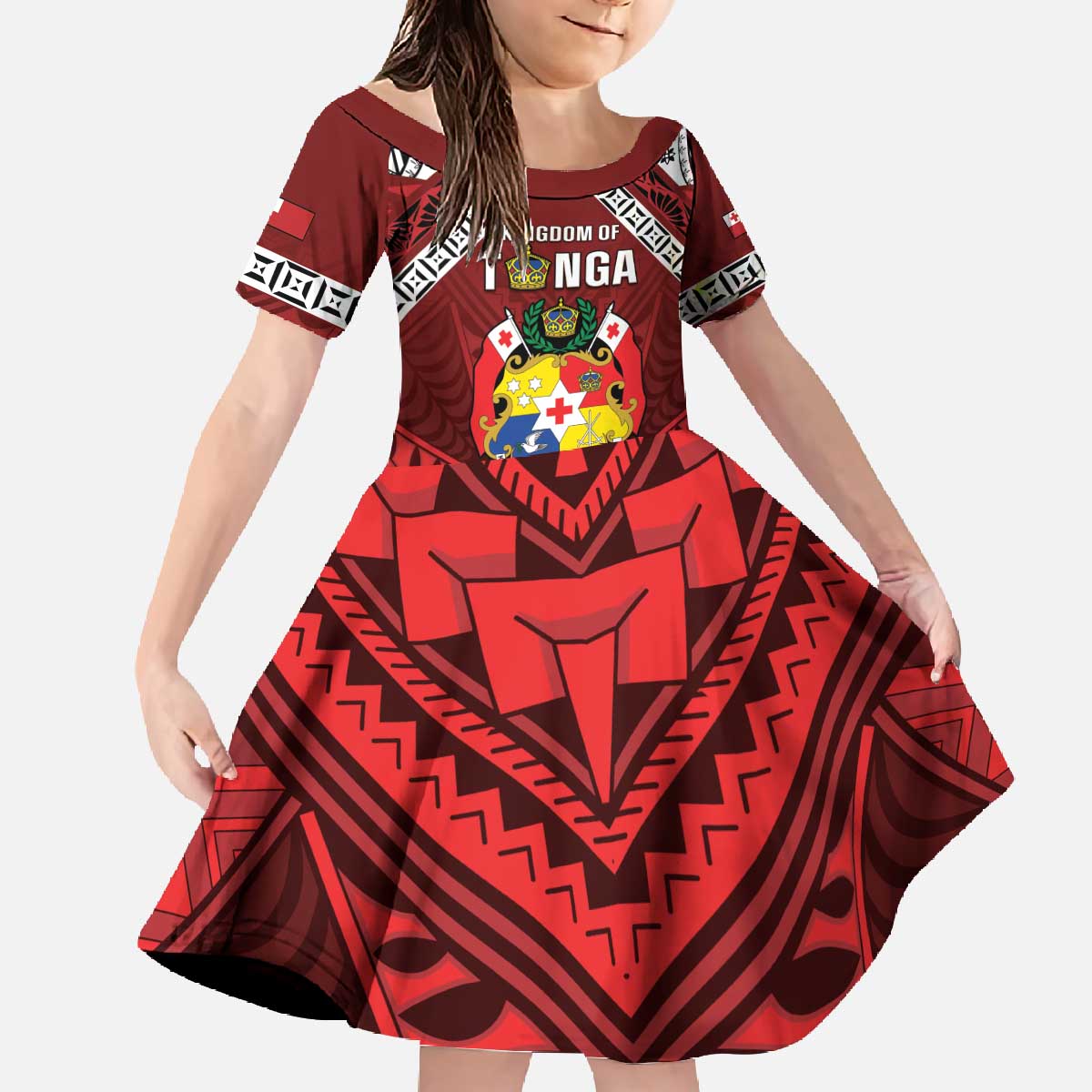 Tonga Emancipation Day Family Matching Off The Shoulder Long Sleeve Dress and Hawaiian Shirt Tongan Kupesi Pattern