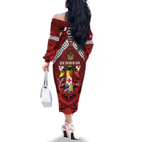 Tonga Emancipation Day Family Matching Off The Shoulder Long Sleeve Dress and Hawaiian Shirt Tongan Kupesi Pattern