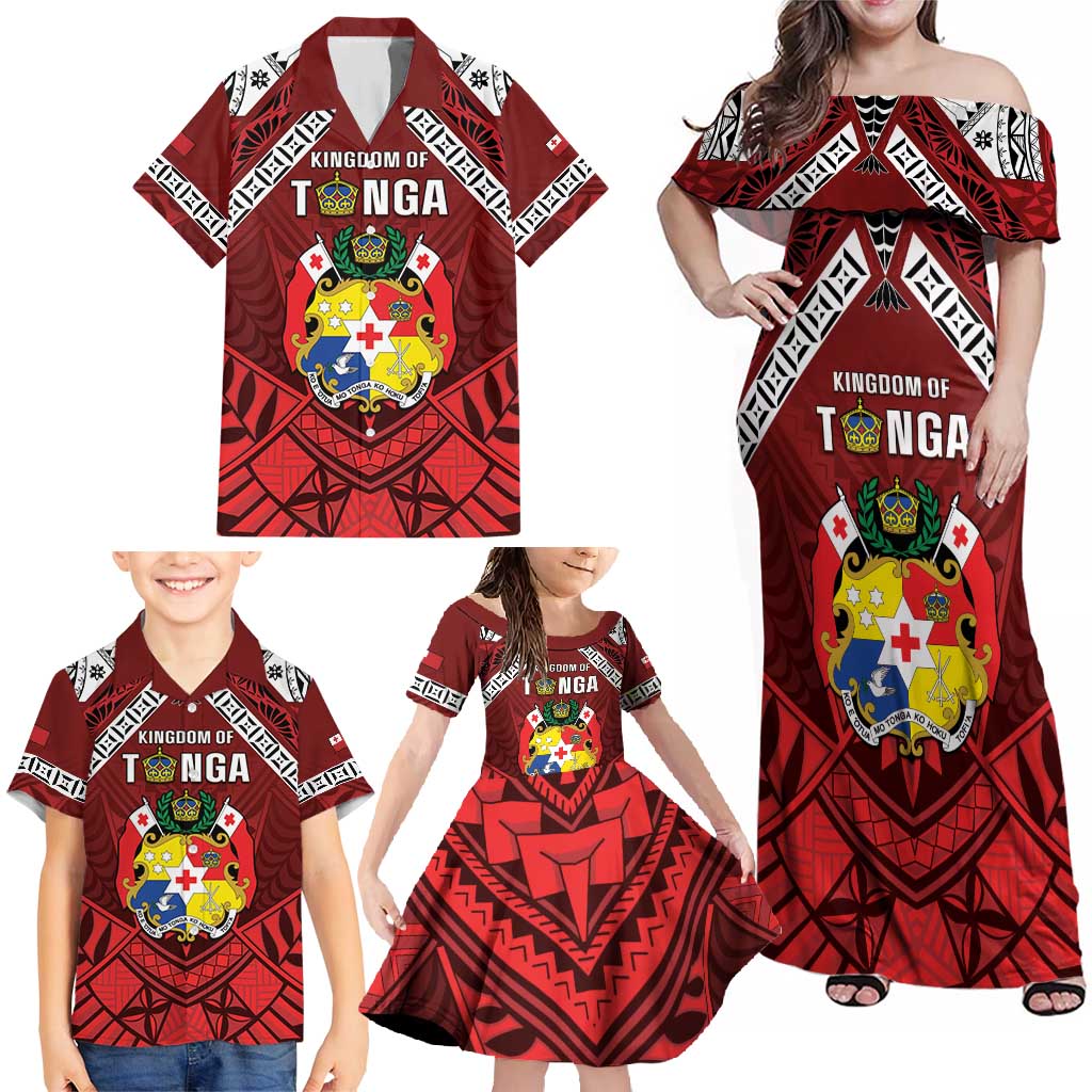 Tonga Emancipation Day Family Matching Off Shoulder Maxi Dress and Hawaiian Shirt Tongan Kupesi Pattern
