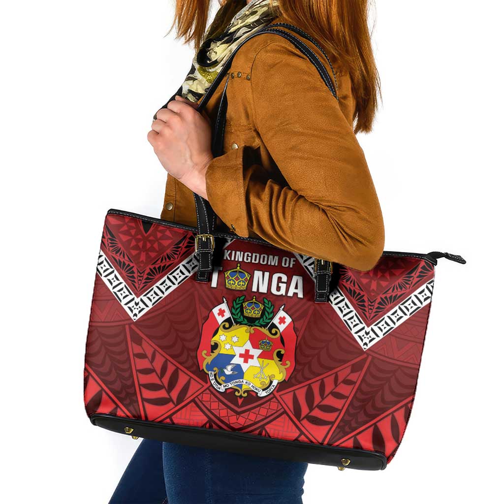 Tonga Emancipation Day Leather Tote Bag Tongan Kupesi Pattern