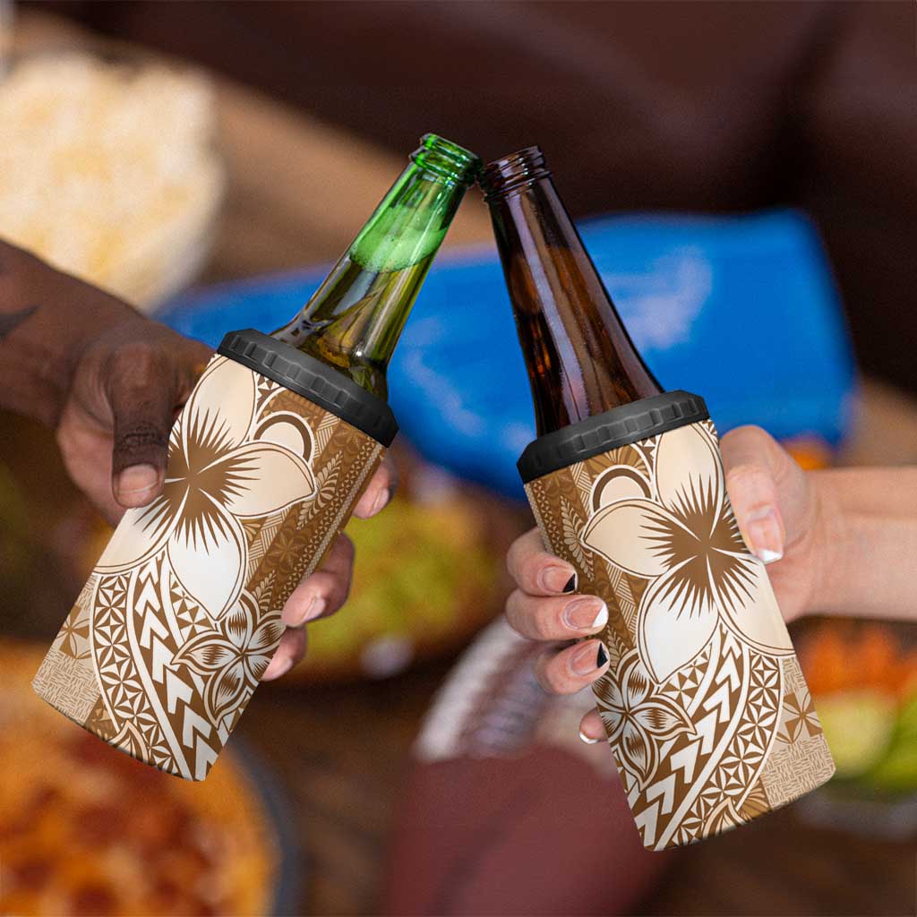 Tonga Kupesi Ngatu 4 in 1 Can Cooler Tumbler Vintage Brown Plumeria