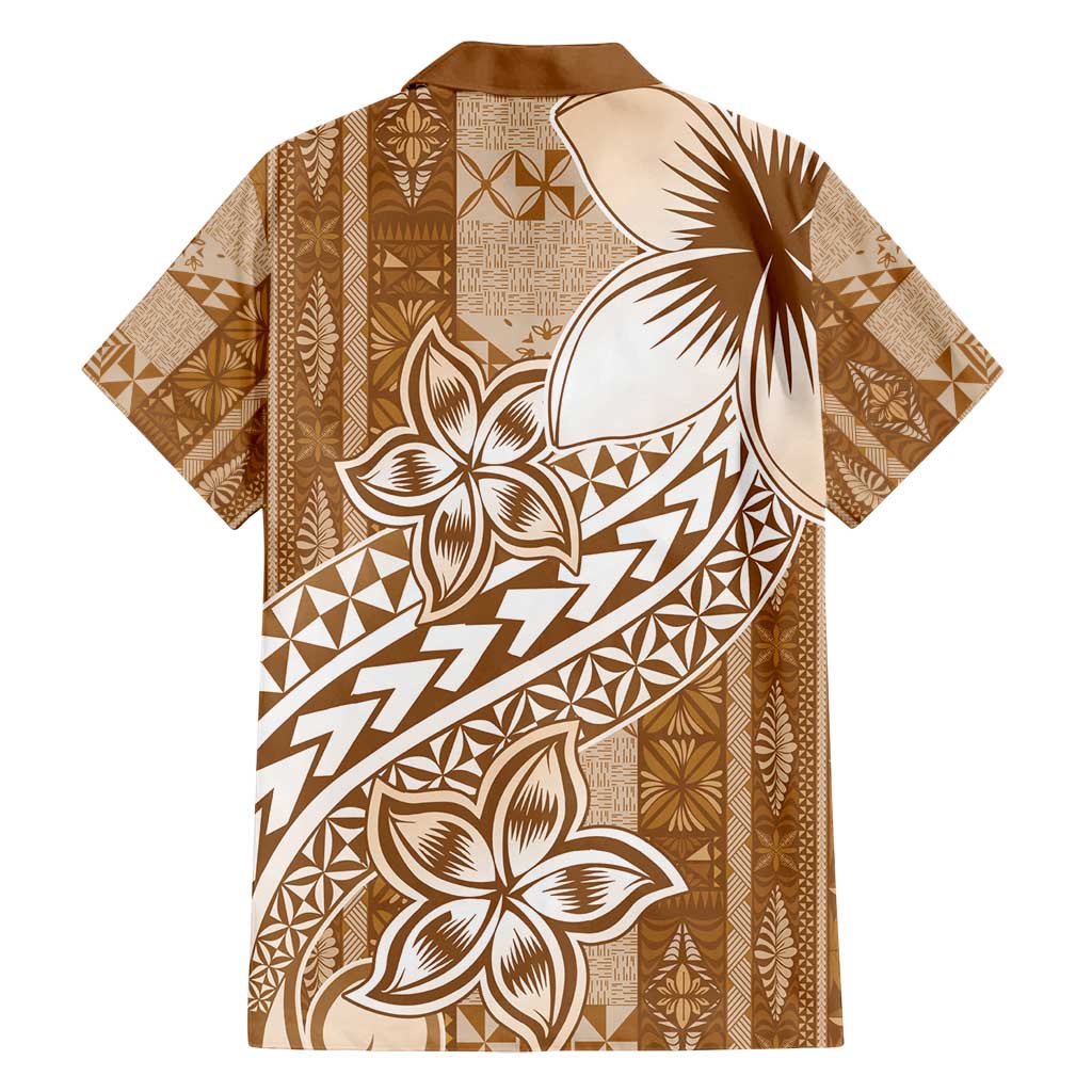 Tonga Kupesi Ngatu Family Matching Long Sleeve Bodycon Dress and Hawaiian Shirt Vintage Brown Plumeria LT05 - Polynesian Pride