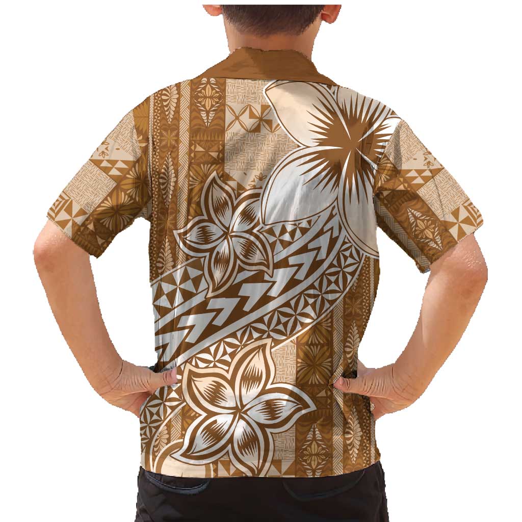 Tonga Kupesi Ngatu Family Matching Mermaid Dress and Hawaiian Shirt Vintage Brown Plumeria LT05 - Polynesian Pride