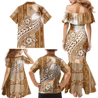 Tonga Kupesi Ngatu Family Matching Mermaid Dress and Hawaiian Shirt Vintage Brown Plumeria LT05 - Polynesian Pride