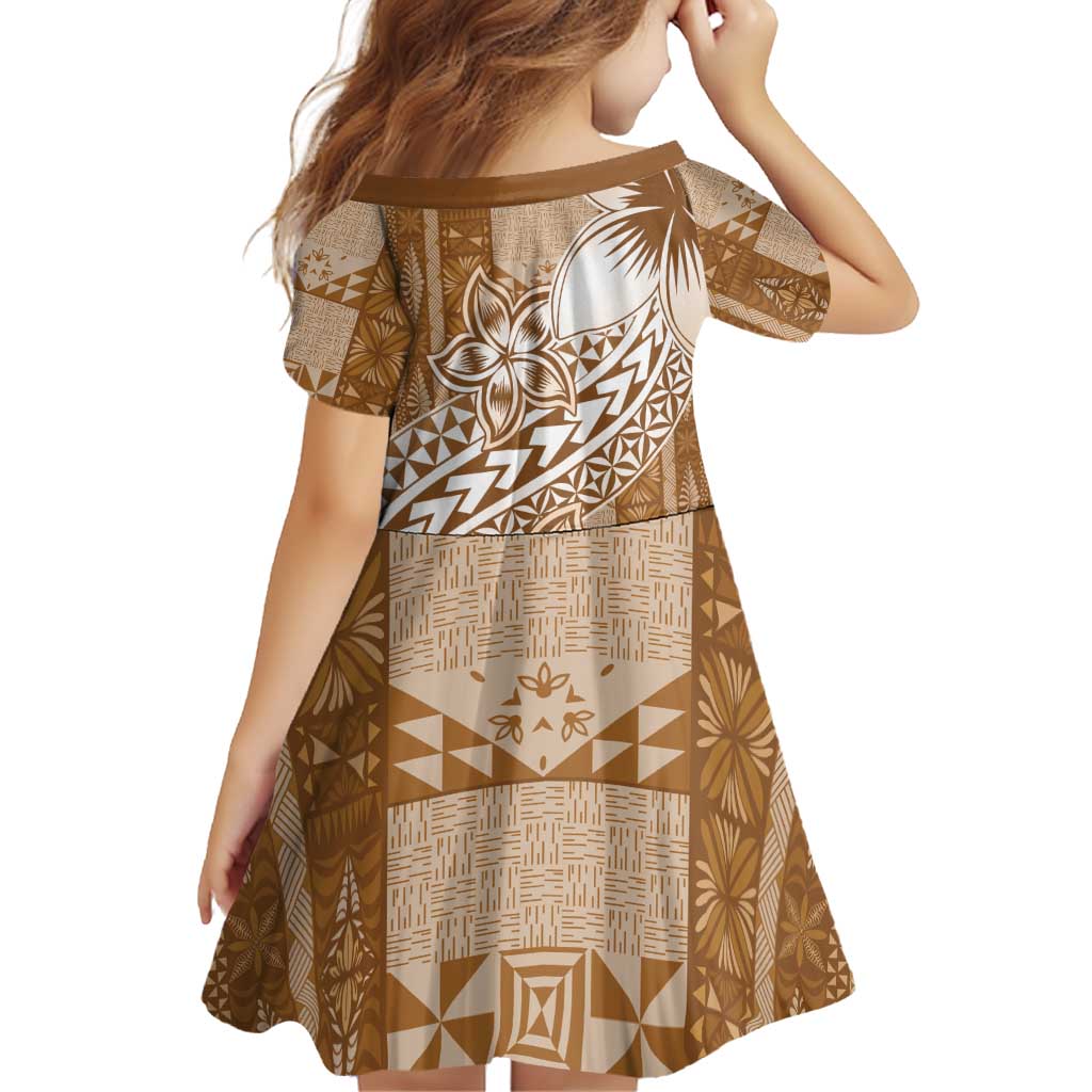 Tonga Kupesi Ngatu Family Matching Puletasi and Hawaiian Shirt Vintage Brown Plumeria LT05 - Polynesian Pride
