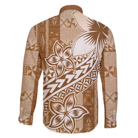 Tonga Kupesi Ngatu Family Matching Puletasi and Hawaiian Shirt Vintage Brown Plumeria LT05 - Polynesian Pride