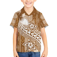 Tonga Kupesi Ngatu Family Matching Puletasi and Hawaiian Shirt Vintage Brown Plumeria LT05 Son's Shirt Brown - Polynesian Pride