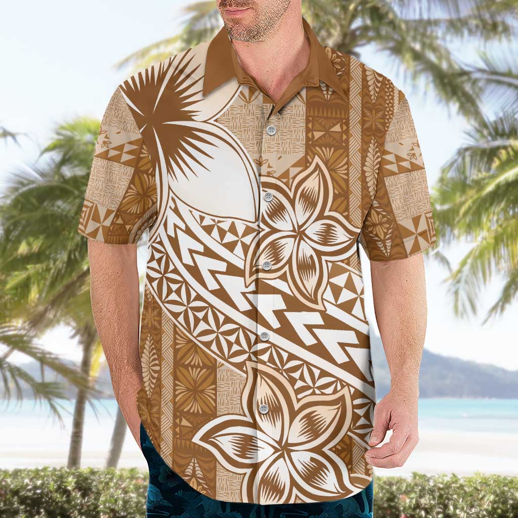 Tonga Kupesi Ngatu Hawaiian Shirt Vintage Brown Plumeria