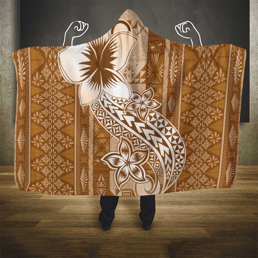 Tonga Kupesi Ngatu Hooded Blanket Vintage Brown Plumeria