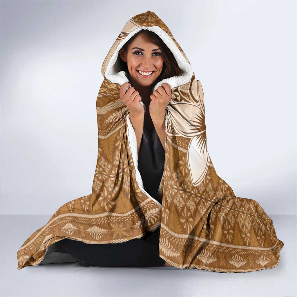 Tonga Kupesi Ngatu Hooded Blanket Vintage Brown Plumeria