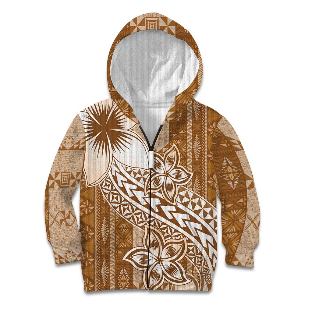 Tonga Kupesi Ngatu Kid Hoodie Vintage Brown Plumeria