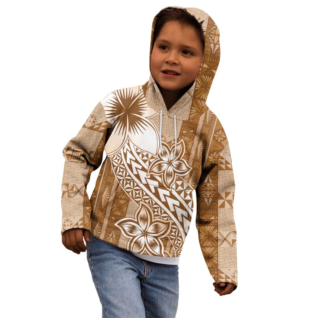 Tonga Kupesi Ngatu Kid Hoodie Vintage Brown Plumeria