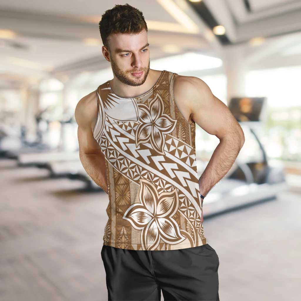 Tonga Kupesi Ngatu Men Tank Top Vintage Brown Plumeria