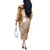Tonga Kupesi Ngatu Off The Shoulder Long Sleeve Dress Vintage Brown Plumeria