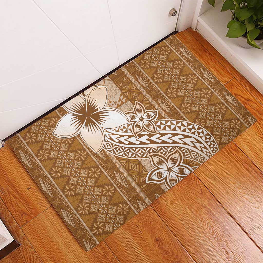 Tonga Kupesi Ngatu Rubber Doormat Vintage Brown Plumeria