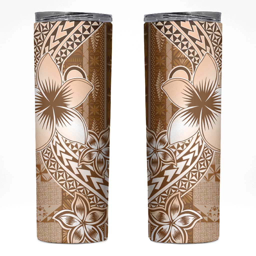 Tonga Kupesi Ngatu Skinny Tumbler Vintage Brown Plumeria