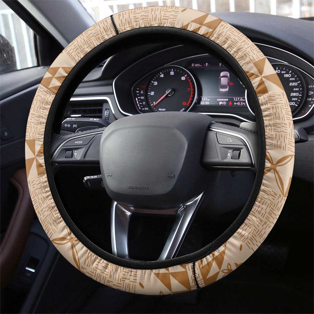 Tonga Kupesi Ngatu Steering Wheel Cover Vintage Brown Plumeria