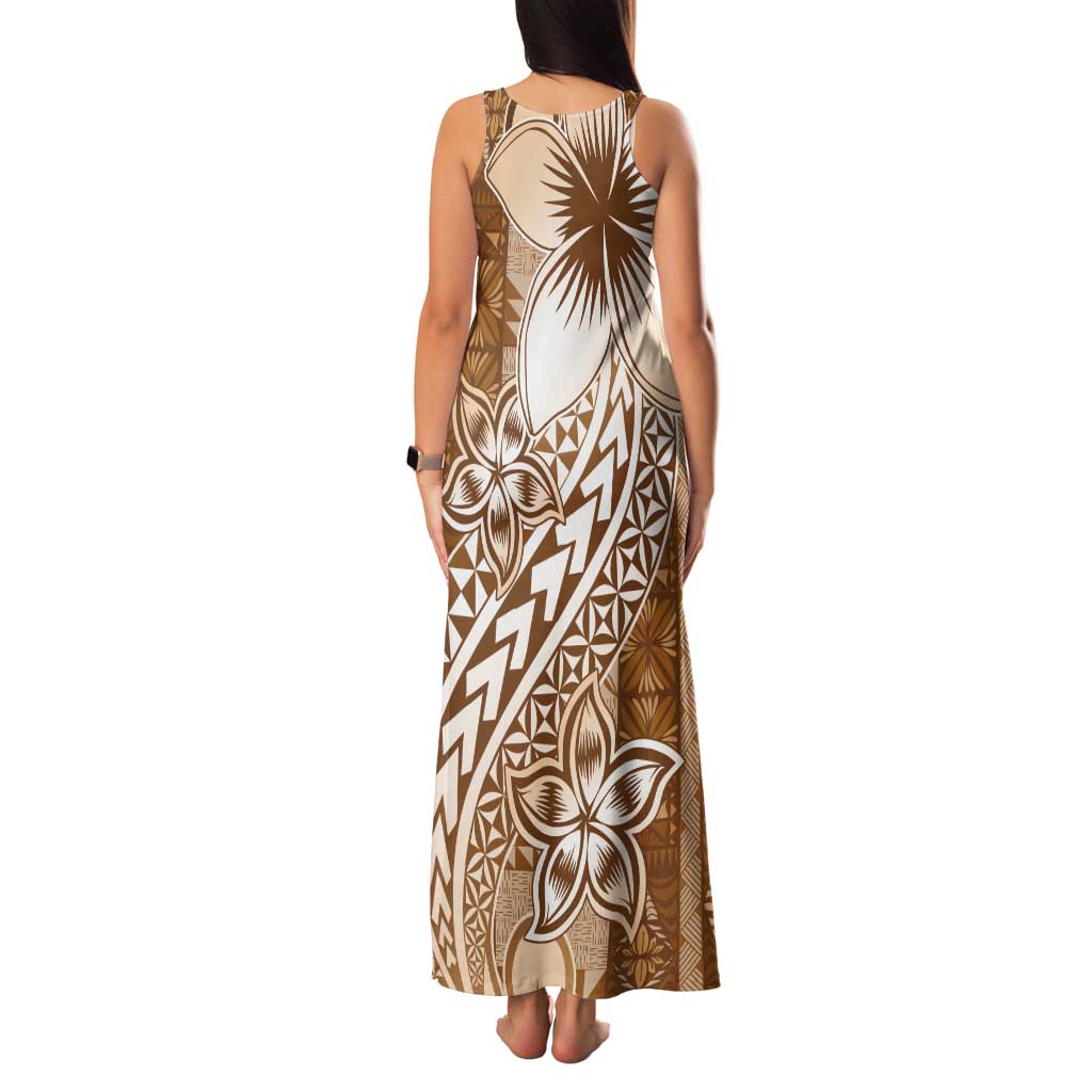 Tonga Kupesi Ngatu Tank Maxi Dress Vintage Brown Plumeria