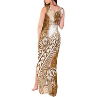 Tonga Kupesi Ngatu Tank Maxi Dress Vintage Brown Plumeria