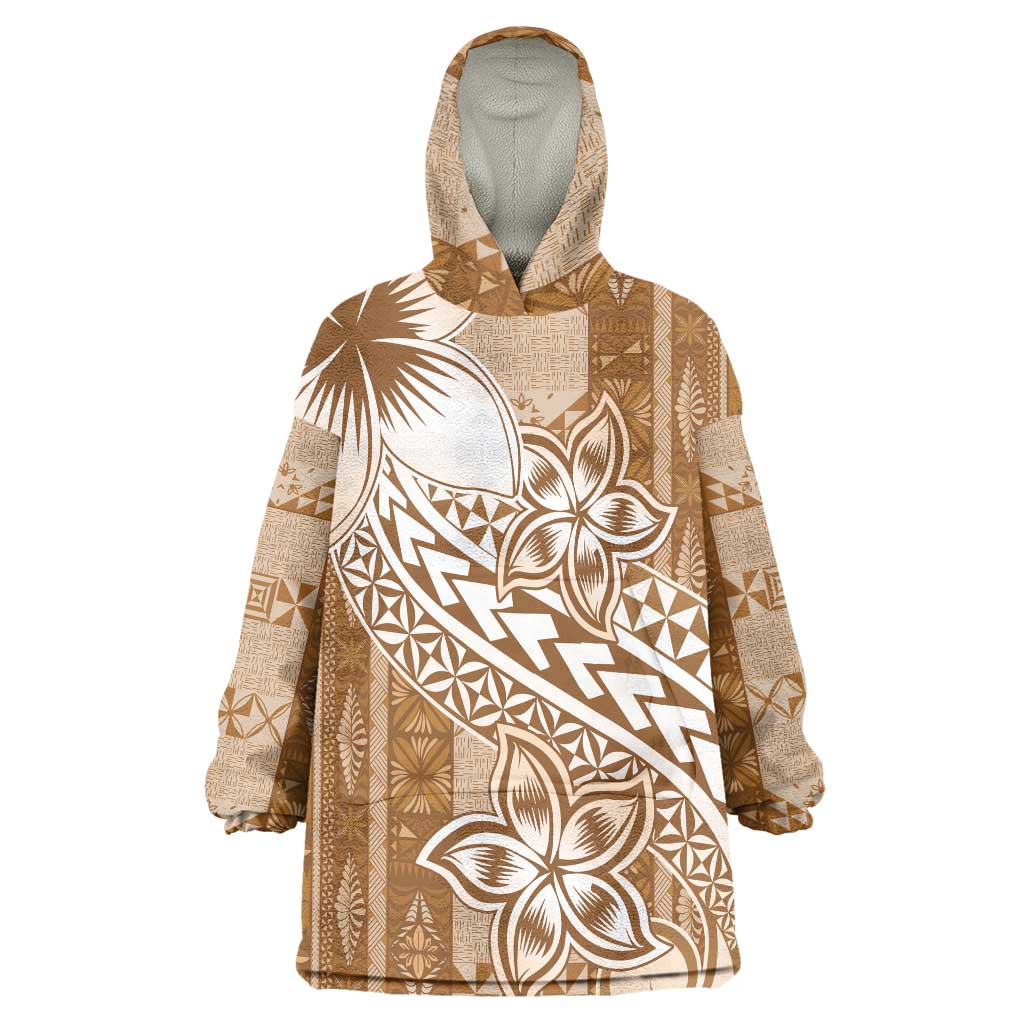 Tonga Kupesi Ngatu Wearable Blanket Hoodie Vintage Brown Plumeria