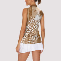 Tonga Kupesi Ngatu Women Sleeveless Polo Shirt Vintage Brown Plumeria