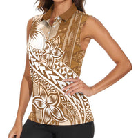 Tonga Kupesi Ngatu Women Sleeveless Polo Shirt Vintage Brown Plumeria