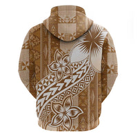 Tonga Kupesi Ngatu Zip Hoodie Vintage Brown Plumeria