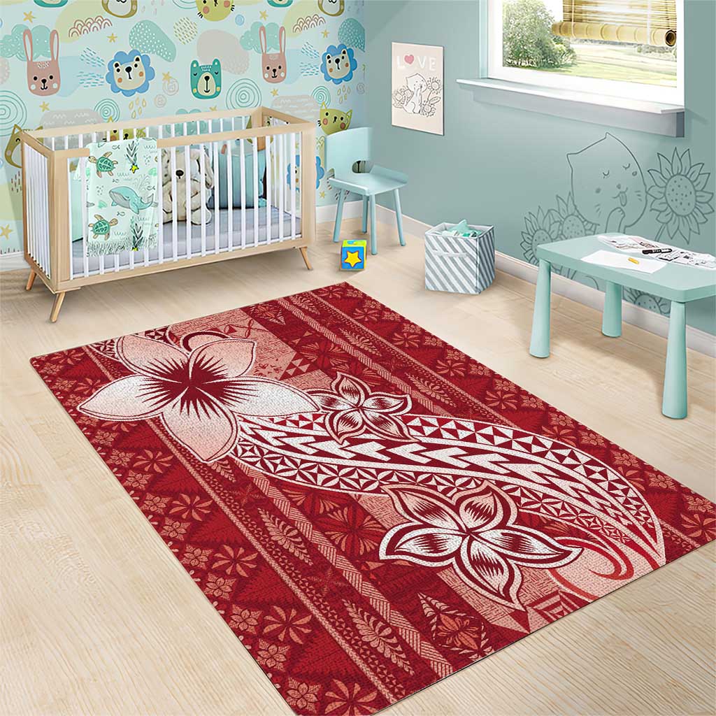 Tonga Kupesi Ngatu Area Rug Vintage Red Plumeria