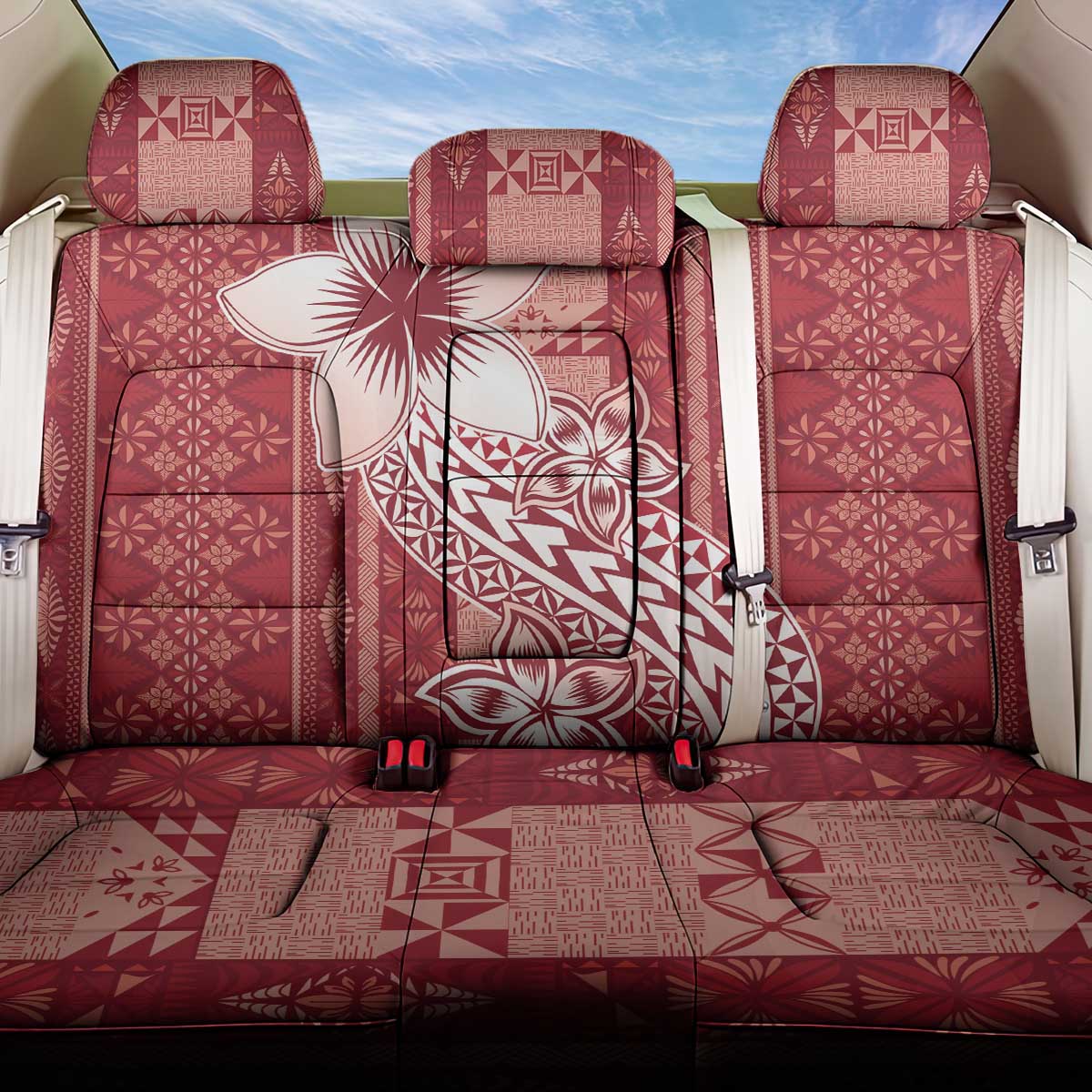 Tonga Kupesi Ngatu Back Car Seat Cover Vintage Red Plumeria