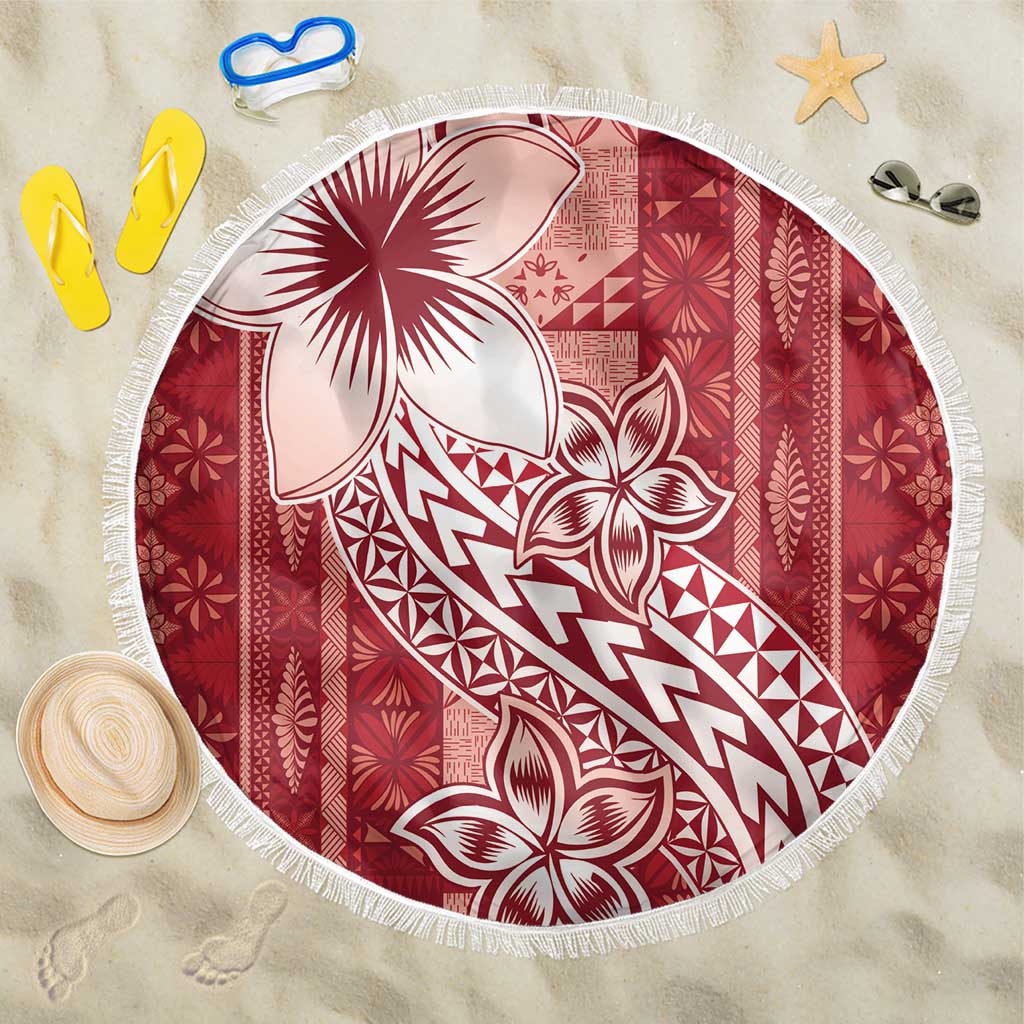 Tonga Kupesi Ngatu Beach Blanket Vintage Red Plumeria