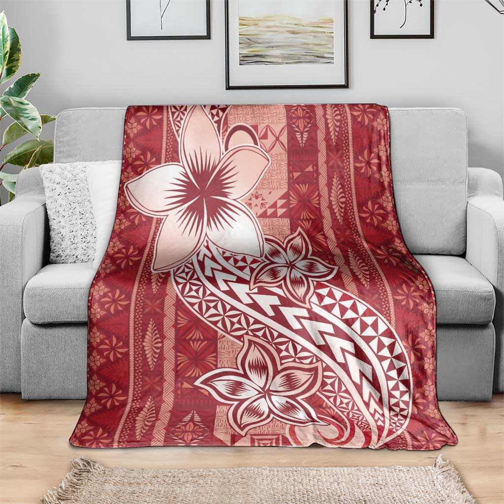 Tonga Kupesi Ngatu Blanket Vintage Red Plumeria
