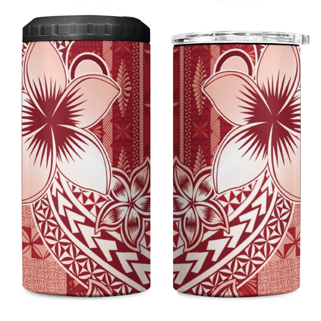 Tonga Kupesi Ngatu 4 in 1 Can Cooler Tumbler Vintage Red Plumeria