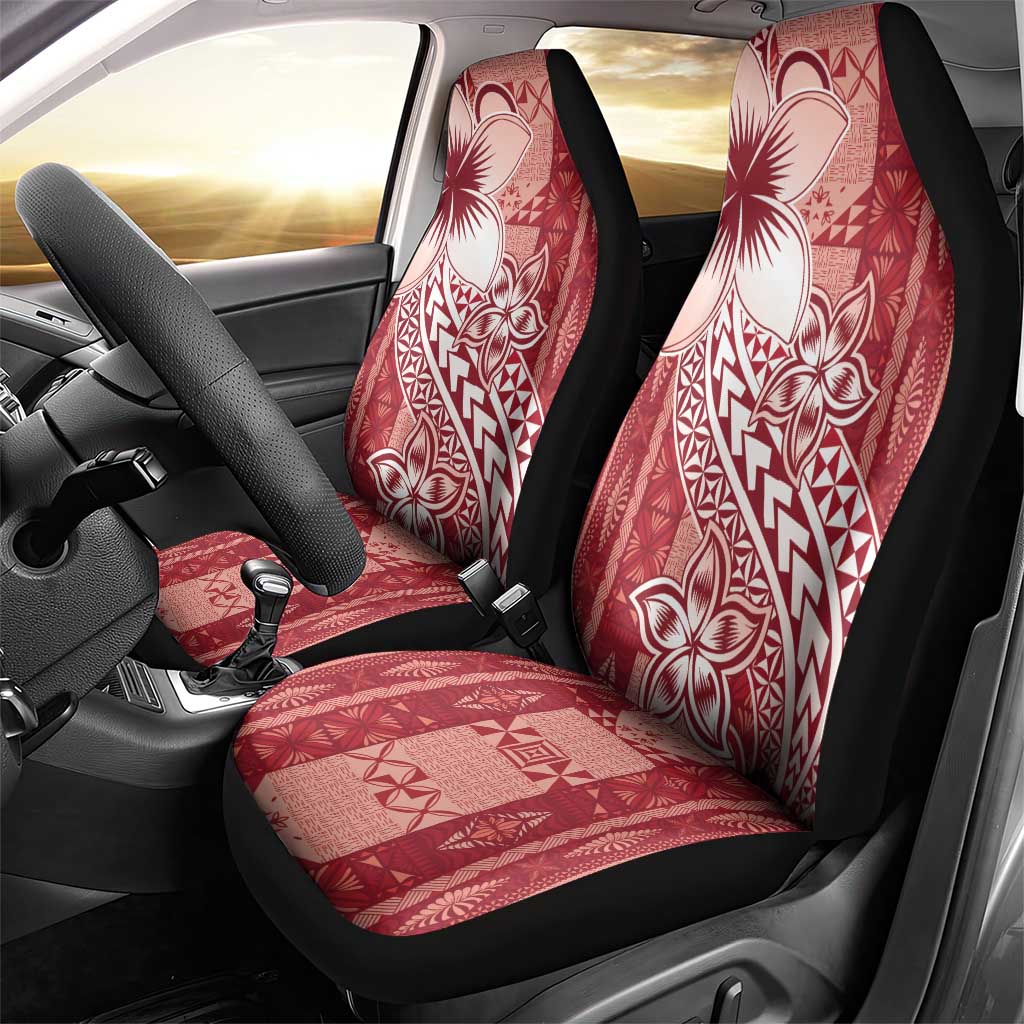 Tonga Kupesi Ngatu Car Seat Cover Vintage Red Plumeria