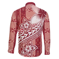 Tonga Kupesi Ngatu Family Matching Long Sleeve Bodycon Dress and Hawaiian Shirt Vintage Red Plumeria LT05 - Polynesian Pride